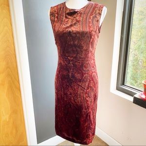 Vintage Velvet Paisley Burgundy Sheath Dress